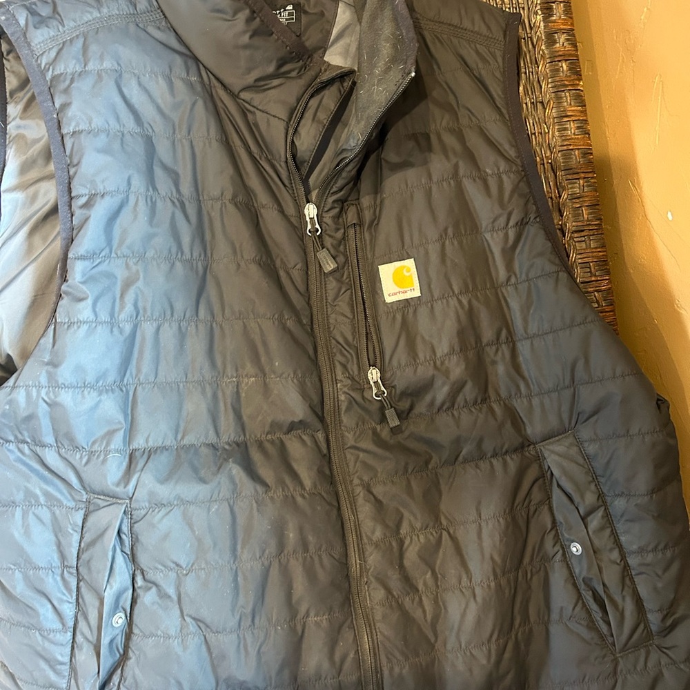 Carhartt Men's Black Rain Defender Insulated Vest with Yellow Logo